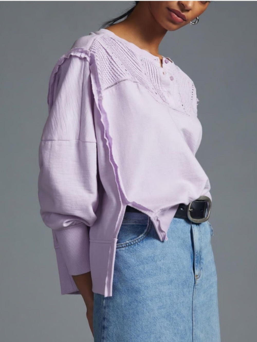 Pilcro Anthropologie Pintuck Sweatshirt Lavender Purple Oversized Top Medium M
